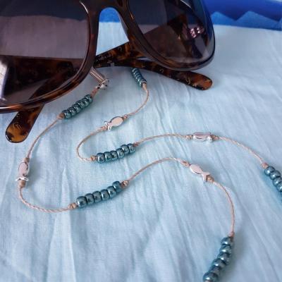 Chaîne de lunettes ALCUDIA vanille, vert et argent