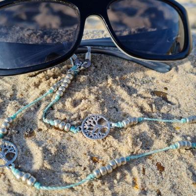 Chaîne de lunettes ARBRE DE VIE bleu givré et argent