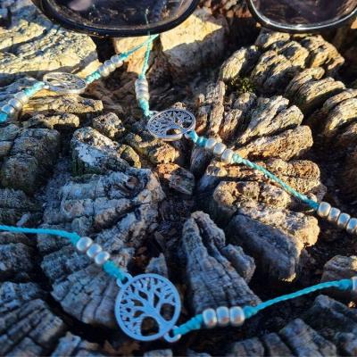 Chaîne de lunettes ARBRE DE VIE vert turquoise et argent