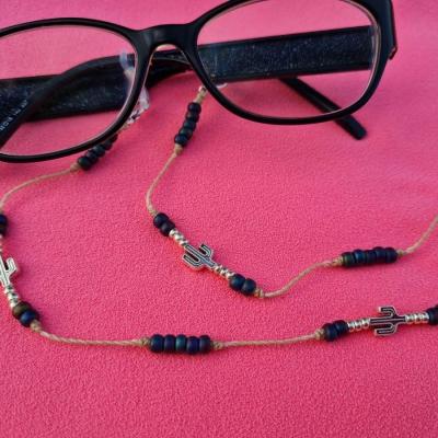 Chaîne de lunettes CACTUS noir reflets et argent