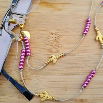 Chaîne de lunettes CACTUS DORE rose