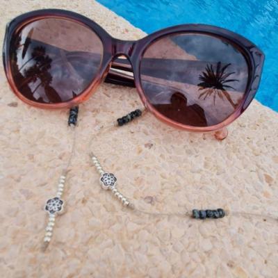 Chaîne de lunettes COSMOS noir marbré et argent