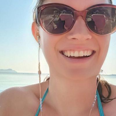 Chaîne de lunettes CRISTAL COSMOS bleu clair et argent