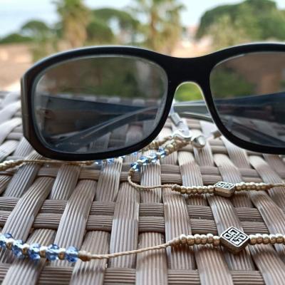 Chaîne de lunettes CRISTAL RHODES bleu clair et argent