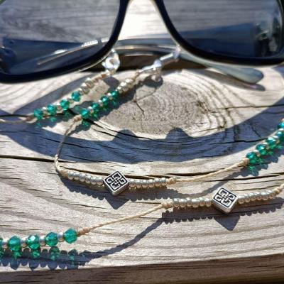 Chaîne de lunettes CRISTAL RHODES vert et argent