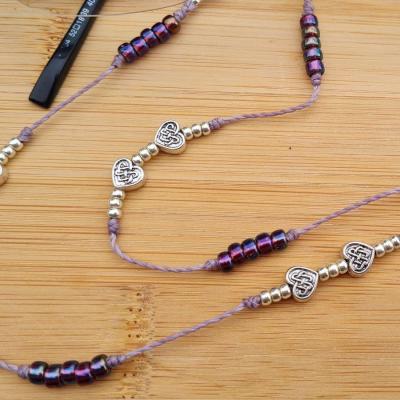 Chaîne de lunettes DOUBLE COEUR mauve et argent