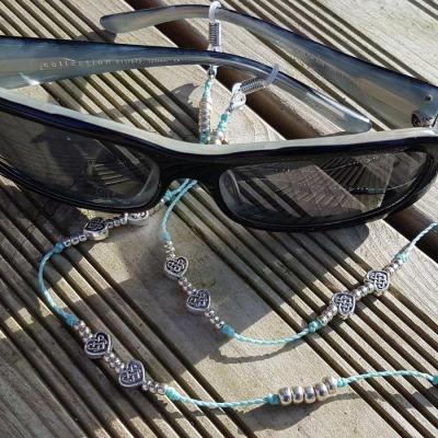 Chaîne de lunettes DOUBLE COEUR turquoise et argent