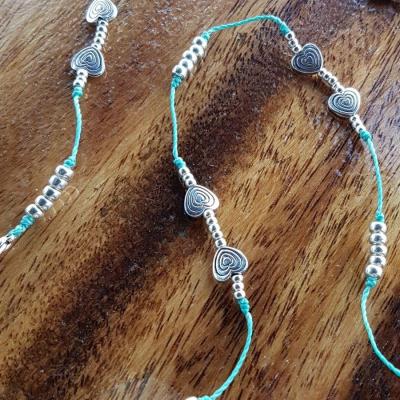 Chaîne de lunettes DOUBLE COEUR II turquoise et argent