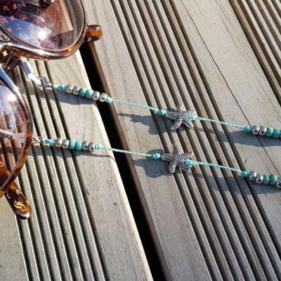 Chaîne de lunettes ESTRELLA II bleu givré, turquoise et argent
