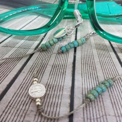 Chaîne de lunettes ST BENEDICTE Gris, turquoise et argent